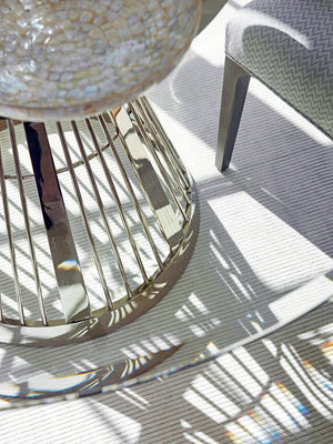 Lexington Riviera Stainless Dining Table With Luxe Glass Top And Elegant Hourglass Design For Modern Living Platinum  732-875-54c