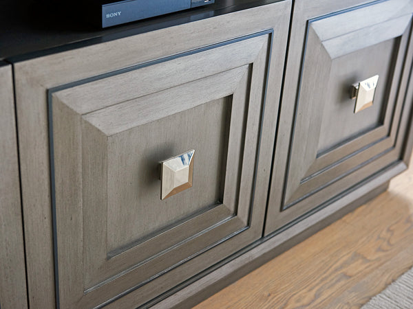 Lexington Basel Media Console - Luxe Hand-glazed Platinum Finish With Silver Accents And Adjustable Shelves Platinum  732-907