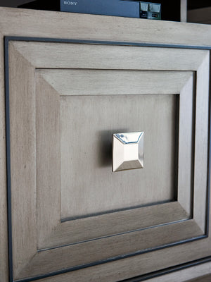 Lexington Basel Media Console - Luxe Hand-glazed Platinum Finish With Silver Accents And Adjustable Shelves Platinum  732-907