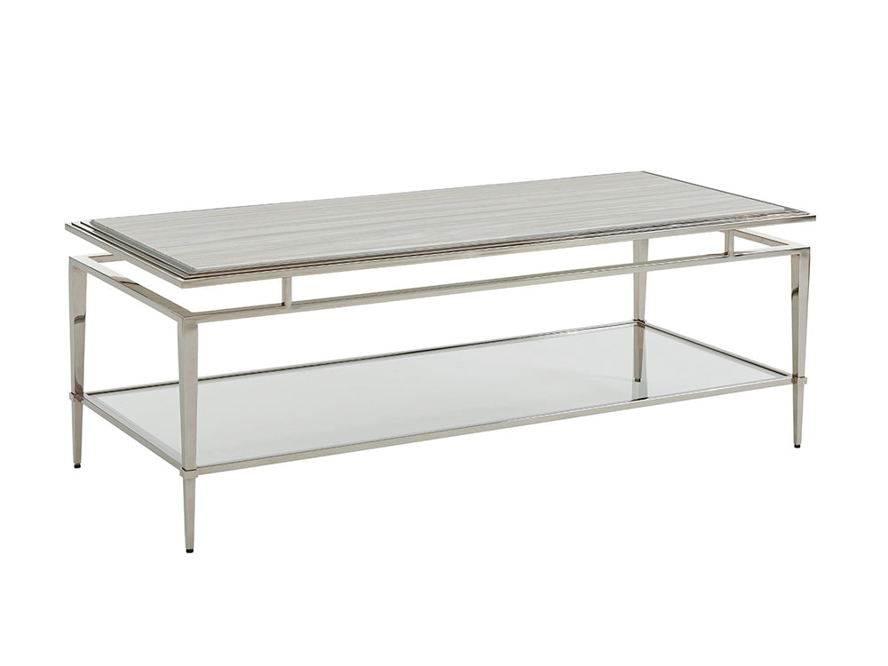 Lexington Athene Modern Luxe Cocktail Table With Polished Silver Marble Top And Platinum-finished Base Platinum  732-945c