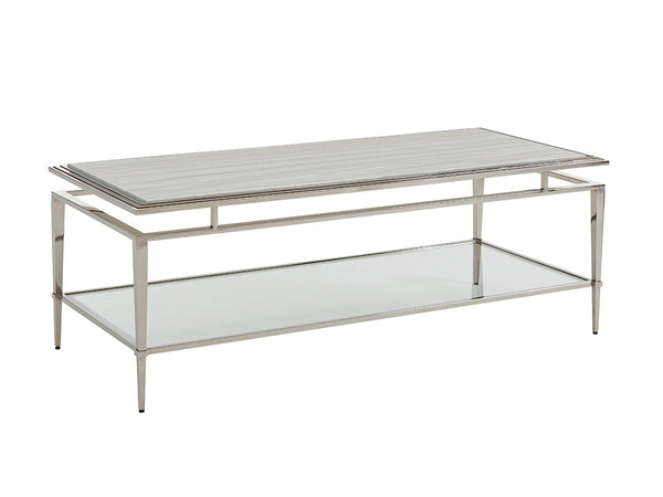 Lexington Athene Modern Luxe Cocktail Table With Polished Silver Marble Top And Platinum-finished Base Platinum  732-945c