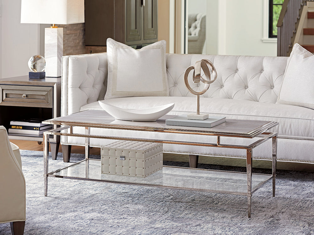 Lexington Athene Modern Luxe Cocktail Table With Polished Silver Marble Top And Platinum-finished Base Platinum  732-945c