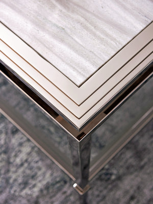 Lexington Athene Modern Luxe Cocktail Table With Polished Silver Marble Top And Platinum-finished Base Platinum  732-945c