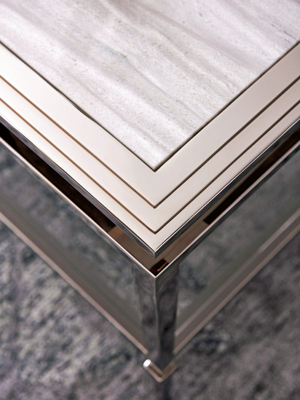 Lexington Athene Modern Luxe Cocktail Table With Polished Silver Marble Top And Platinum-finished Base Platinum  732-945c