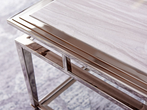 Lexington Athene Modern Luxe Cocktail Table With Polished Silver Marble Top And Platinum-finished Base Platinum  732-945c