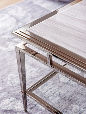 Lexington Athene Modern Luxe Cocktail Table With Polished Silver Marble Top And Platinum-finished Base Platinum  732-945c