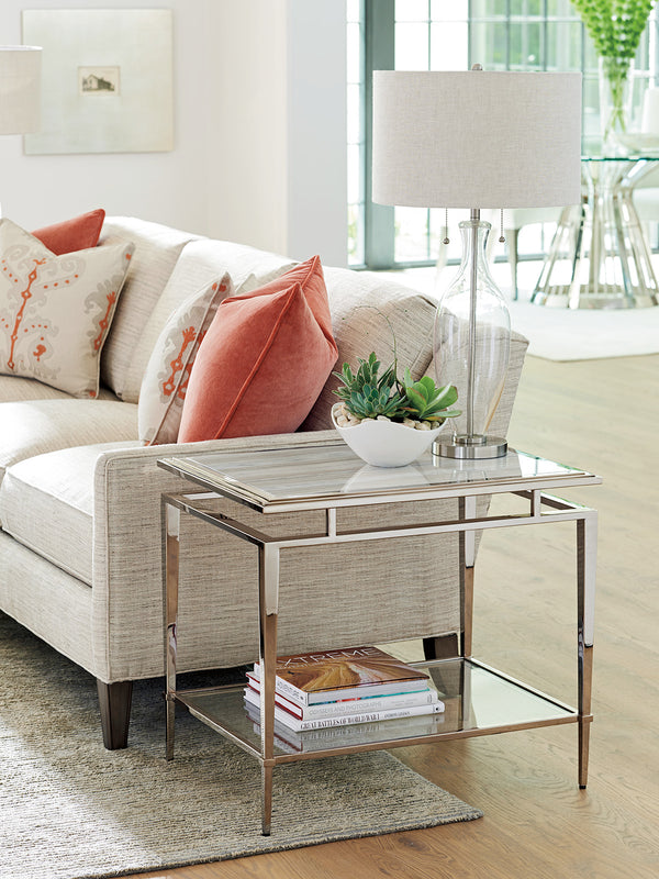 Lexington Athene Modern Luxe End Table With Polished Silver Marble Top And Elegant Stainless Steel Base Platinum  732-955c
