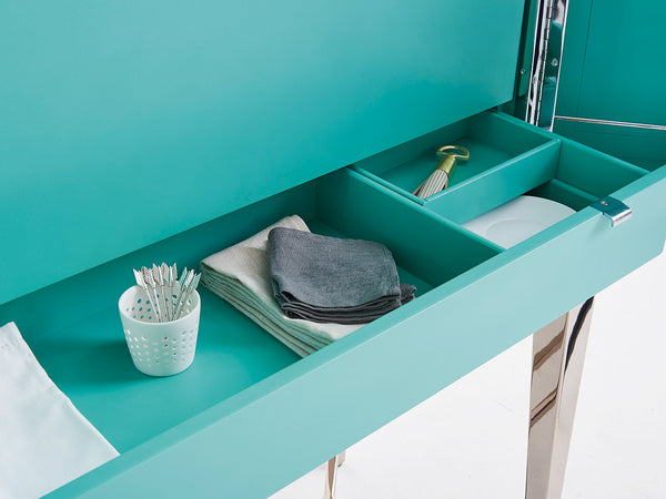 Lexington Cheval Bar Cabinet - Luxurious Platinum Finish With Aquamarine Interior, Led Lighting & Elegant Storage Platinum  732-961c