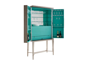Lexington Cheval Bar Cabinet - Luxurious Platinum Finish With Aquamarine Interior, Led Lighting & Elegant Storage Platinum  732-961c