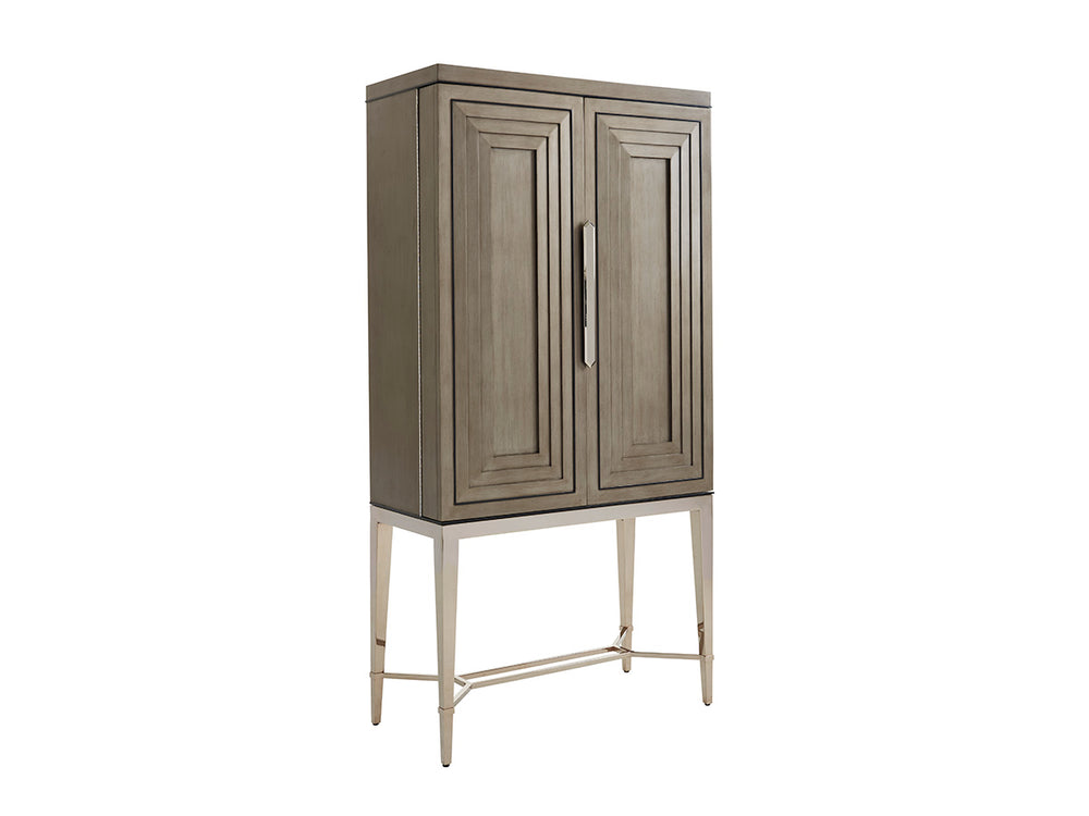 Lexington Cheval Bar Cabinet - Luxurious Platinum Finish With Aquamarine Interior, Led Lighting & Elegant Storage Platinum  732-961c