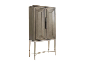 Lexington Cheval Bar Cabinet - Luxurious Platinum Finish With Aquamarine Interior, Led Lighting & Elegant Storage Platinum  732-961c