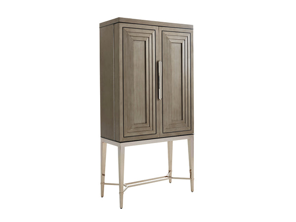 Lexington Cheval Bar Cabinet - Luxurious Platinum Finish With Aquamarine Interior, Led Lighting & Elegant Storage Platinum  732-961c
