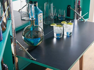 Lexington Cheval Bar Cabinet - Luxurious Platinum Finish With Aquamarine Interior, Led Lighting & Elegant Storage Platinum  732-961c