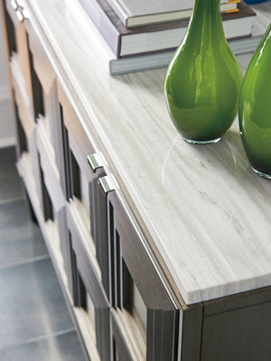 Lexington Domaine Hall Chest - Elegant Silver Gray & Polished Marble Storage With Adjustable Shelves & Style Platinum  732-972