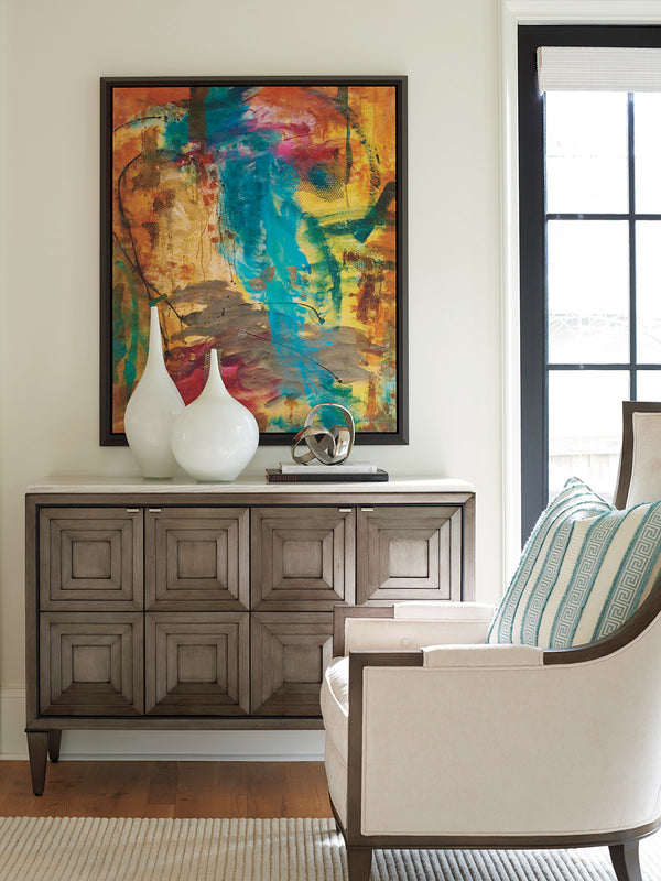 Lexington Domaine Hall Chest - Elegant Silver Gray & Polished Marble Storage With Adjustable Shelves & Style Platinum  732-972