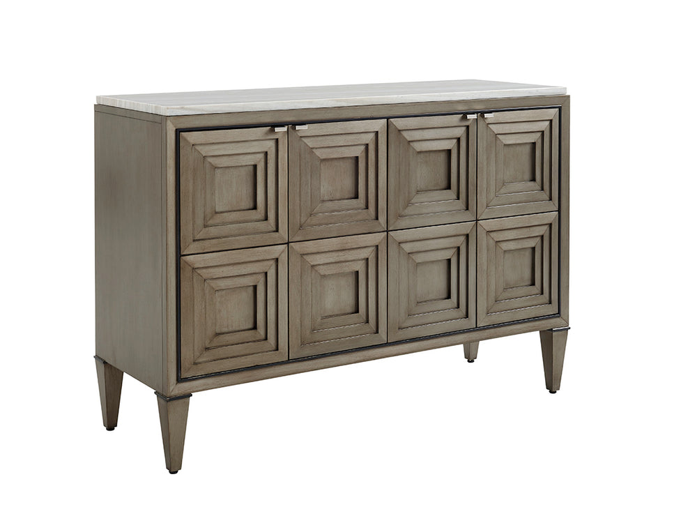 Lexington Domaine Hall Chest - Elegant Silver Gray & Polished Marble Storage With Adjustable Shelves & Style Platinum  732-972