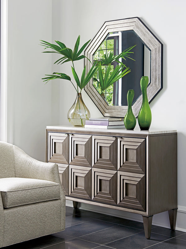 Lexington Latour Octagonal Mirror - Luxurious Hand-glazed Silver Leaf Finish With Charcoal Gray Accents Silver Leaf  733-201