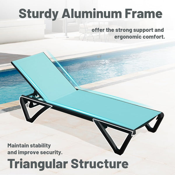 English Elm Outdoor Lake Blue 2-Piece Lounge Chair Set with Aluminum Frame, 5-Position Recline, Wheels, UV-Proof W1859P225539