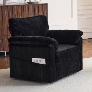 English Elm 33 Inch Oversized Swivel Corduroy Lounge Chair with Plush Chenille Cushioning and Support Springs Black W1829P265018