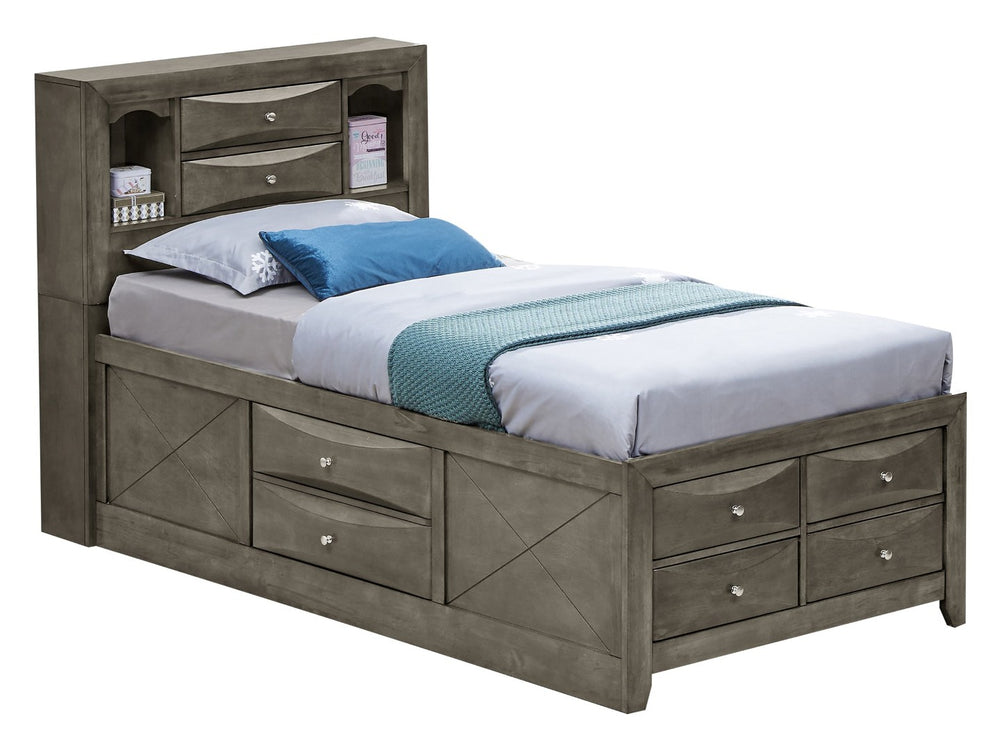 English Elm Stylish Twin Bed With Sleek Gray Finish & Built-In Storage For Modern, Space-Saving Bedrooms B078S00188-GIGA