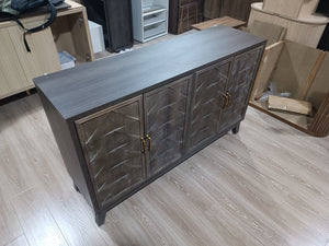 English Elm Vintage Retro Sideboard Buffet Cabinet with 4 Doors, Thick Top, Solid Wood Legs, Adjustable Shelves, Brown W1706P234057