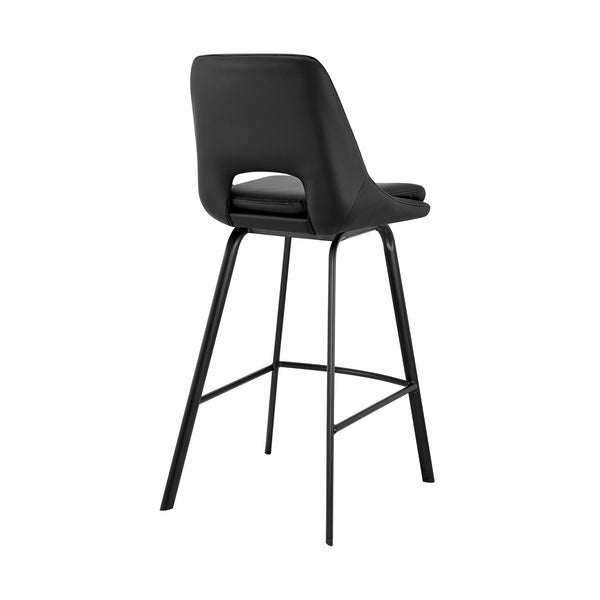 English Elm Amorel 30" Black Faux Leather Swivel Bar Stool with 4-Leg Metal Base — Durable, Stylish Seating B2736P268590