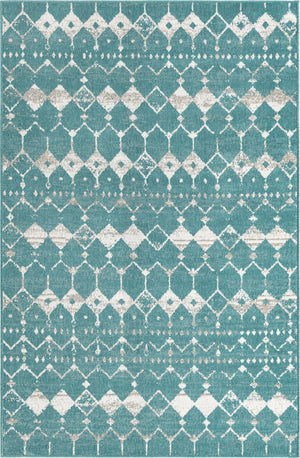 Unique Loom Outdoor Trellis Cardak Machine Made Geometric Rug Teal, Ivory/Gray 5' 3" x 8' 0"