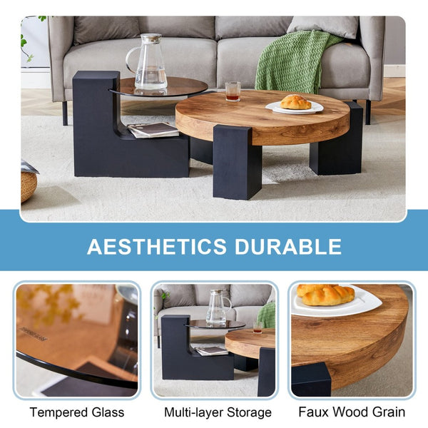 English Elm The Two Tier Detachable Mdf Coffee Table for Flexible Modern Living Room Style W1151P184838