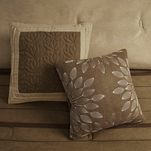 JLA Home Madison Park - 7 Piece Faux Suede Comforter Set with Pieced Microsuede Panels, Embroidered Pillows, Machine Washable Elegance Natural MP10-303