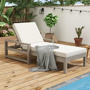 English Elm Trexm Outdoor Acacia Wood Chaise Lounge with Thick Foam Cushion and Adjustable Backrest Gray N715P236307E