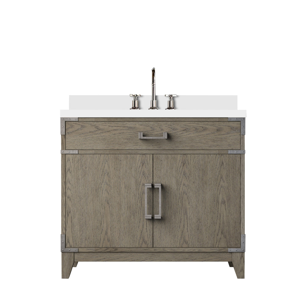 English Elm Grey Oak Single Bath Vanity With Cultured Marble Top & Chrome Faucet - Stylish Storage Solution! B2731P259798