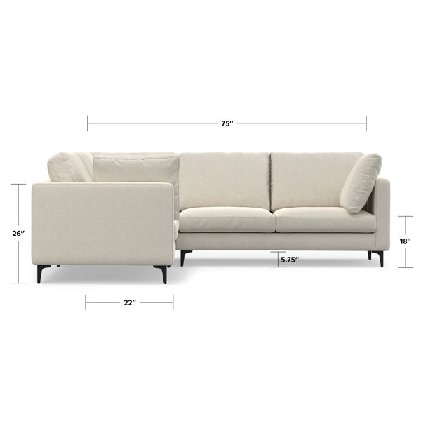 English Elm Ava Handcrafted Mid-Century Corner Sectional Sofa with Eco Performance Fabric, Seats 5 Comfortably Cream B136P199283