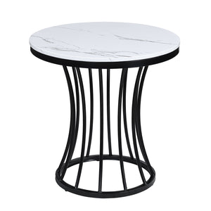 English Elm 3pc Modern Cocktail Table Set with Marble-Inspired Tops and Reeded Bases, Luxe Metallic Accents Black,White 41 L x 41 W x 6 H B011S01890