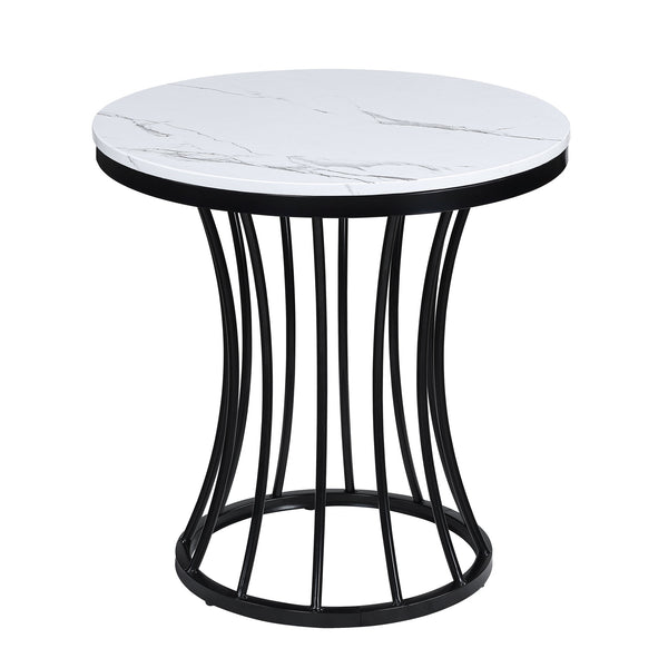 English Elm 3pc Modern Cocktail Table Set with Marble-Inspired Tops and Reeded Bases, Luxe Metallic Accents Black,White 41 L x 41 W x 6 H B011S01890