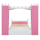 English Elm Castle-Shaped Wooden Bed With Storage Shelf, Dreamy Twin Size Platform Bed For Kids Bedroom, Pink+ White(Expected Arrival Time:8.14)