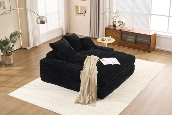 English Elm 028dr-oversized Corduroy Chaise Lounge Sleeper Chair Xxl Seat for Studio Living Black W527S00007