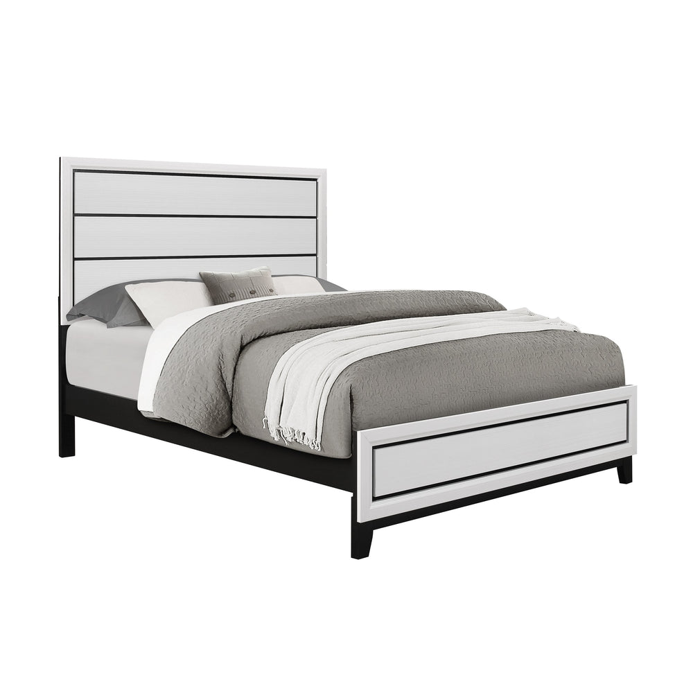 English Elm MIRAGE Sleek Full Bed with Panel Headboard, Solid Rubberwood Frame, Contemporary Low Profile Design White 83.78 L x 6.38 W x 2.8 H B201S00099