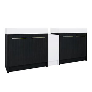 English Elm 84 Inch Freestanding Bathroom Vanity with Integrated Resin Sink, Soft-Close Doors, Shelves & Extra Storage Space Black Chestnut,Glossy White W999S00301