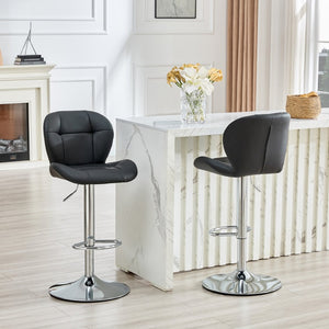 English Elm Set of 2 Adjustable Tufted Pu Barstools with Chrome Base for Kitchen or Pub W3875P382613