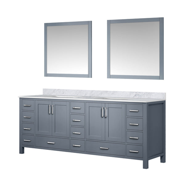 English Elm Dark Grey Double Bath Vanity With Carrara Marble Top, Ample Storage & Elegant Mirrors Included B2731S00848