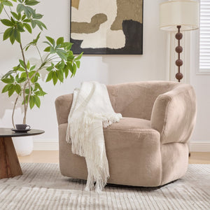 English Elm Plush Barrel Swivel Accent Chair Velvet Upholstered 360 Degree Base Living Room Blush Brown N776P403621W