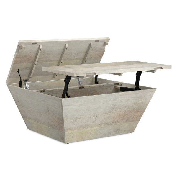 English Elm Abba Solid Mango Wood Lift Top Coffee Table with Dual Hidden Storage Compartments White B136P429096