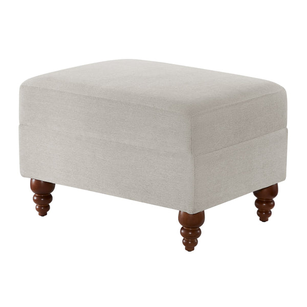 English Elm Candor Sea Oat Ottoman with Walnut Turned Legs, Beige-Grey Polyester, Coil Spring Comfort, 28.75x20.75x15.25 B050P366070