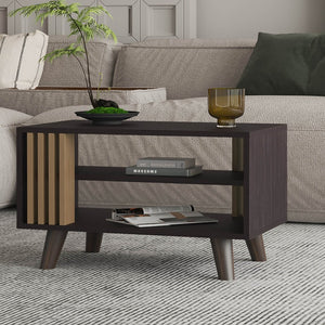 English Elm Wenge Coffee Table With Open Storage Shelf - Rustic Oak Blend For Modern Living Room Style & Function B062P380041-GIGA