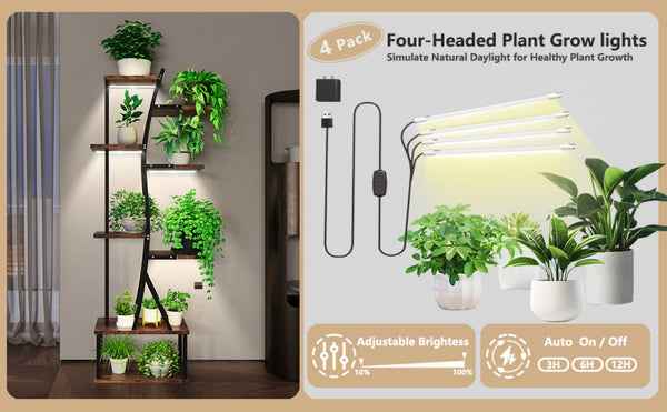 English Elm Plant Stand Indoor With Adjustable Grow Lights - 8-Tier S-Shaped Shelf For Stylish Space Saving Decor T3210P356965-GIGA