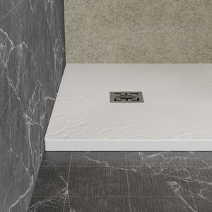 English Elm Goodyo 32"x48" White ABS Acrylic Shower Base with Anti-Slip Slate Texture, Drain Kit & 304 SS Cover W1223S00009