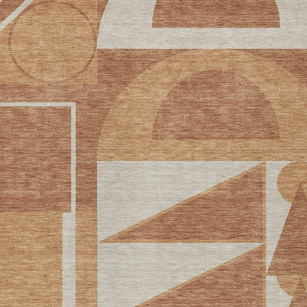 HomeRoots 8x10 Orange Copper Geometric Polyester Washable Rug for Patio or Living Room 733022