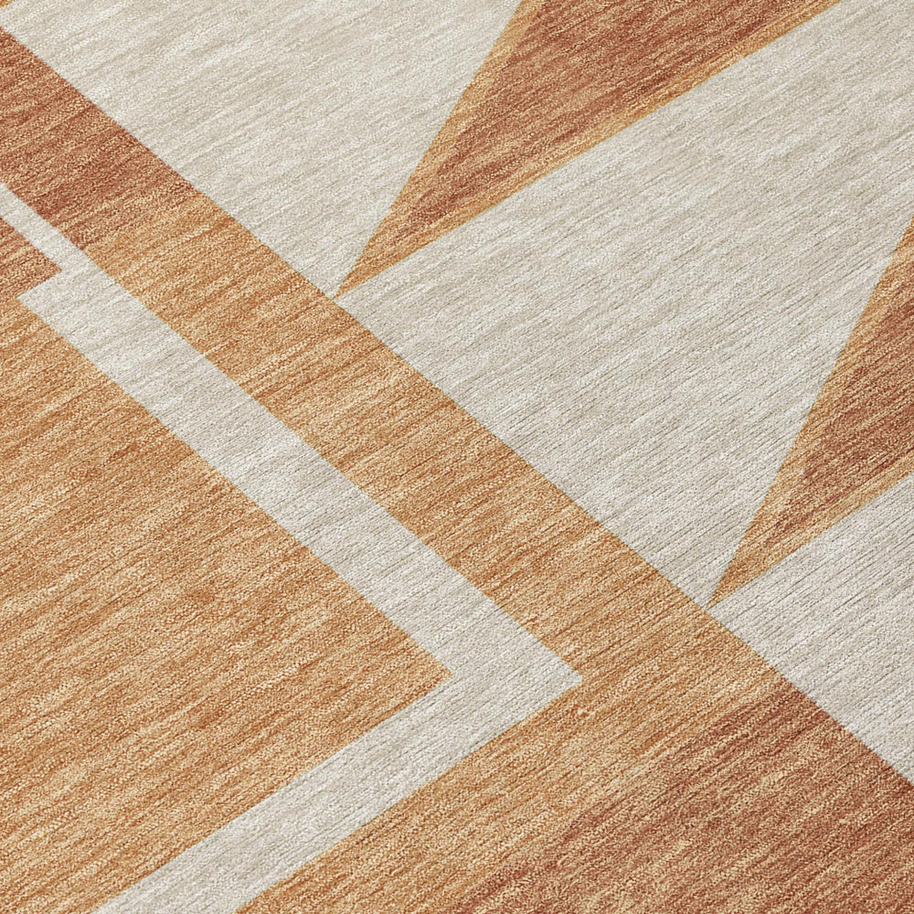 HomeRoots 8x10 Orange Copper Geometric Polyester Washable Rug for Patio or Living Room 733022