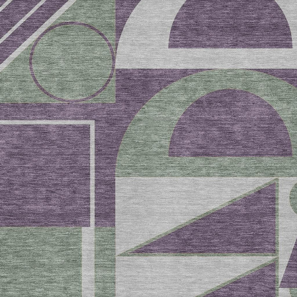 HomeRoots Geometric Polyester Area Rug Washable Indoor Outdoor Plum Silver Pattern for Any Room 5' x 8' 733026