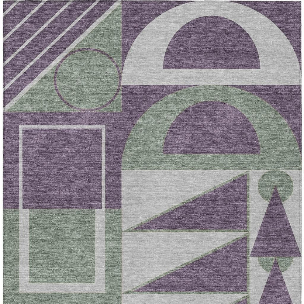 HomeRoots Geometric Polyester Area Rug Washable Indoor Outdoor Plum Silver Pattern for Any Room 5' x 8' 733026